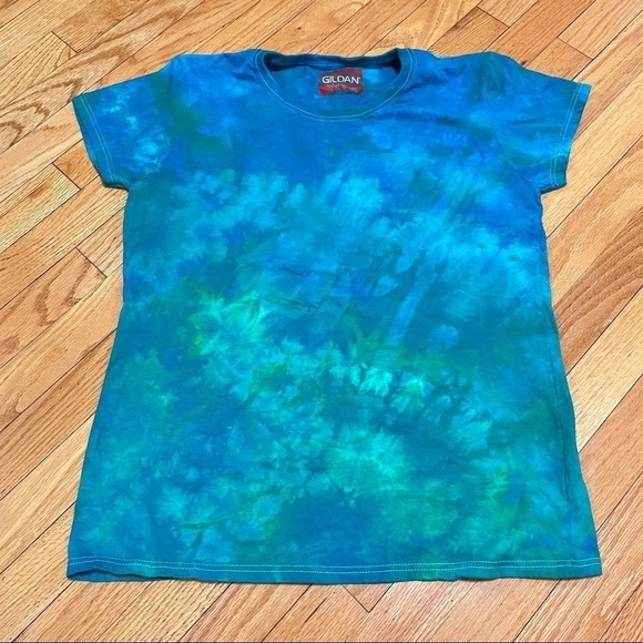 Tie dye tee tshirt ladies fitted Large blue and green underwater galaxy - Picture 2 of 6